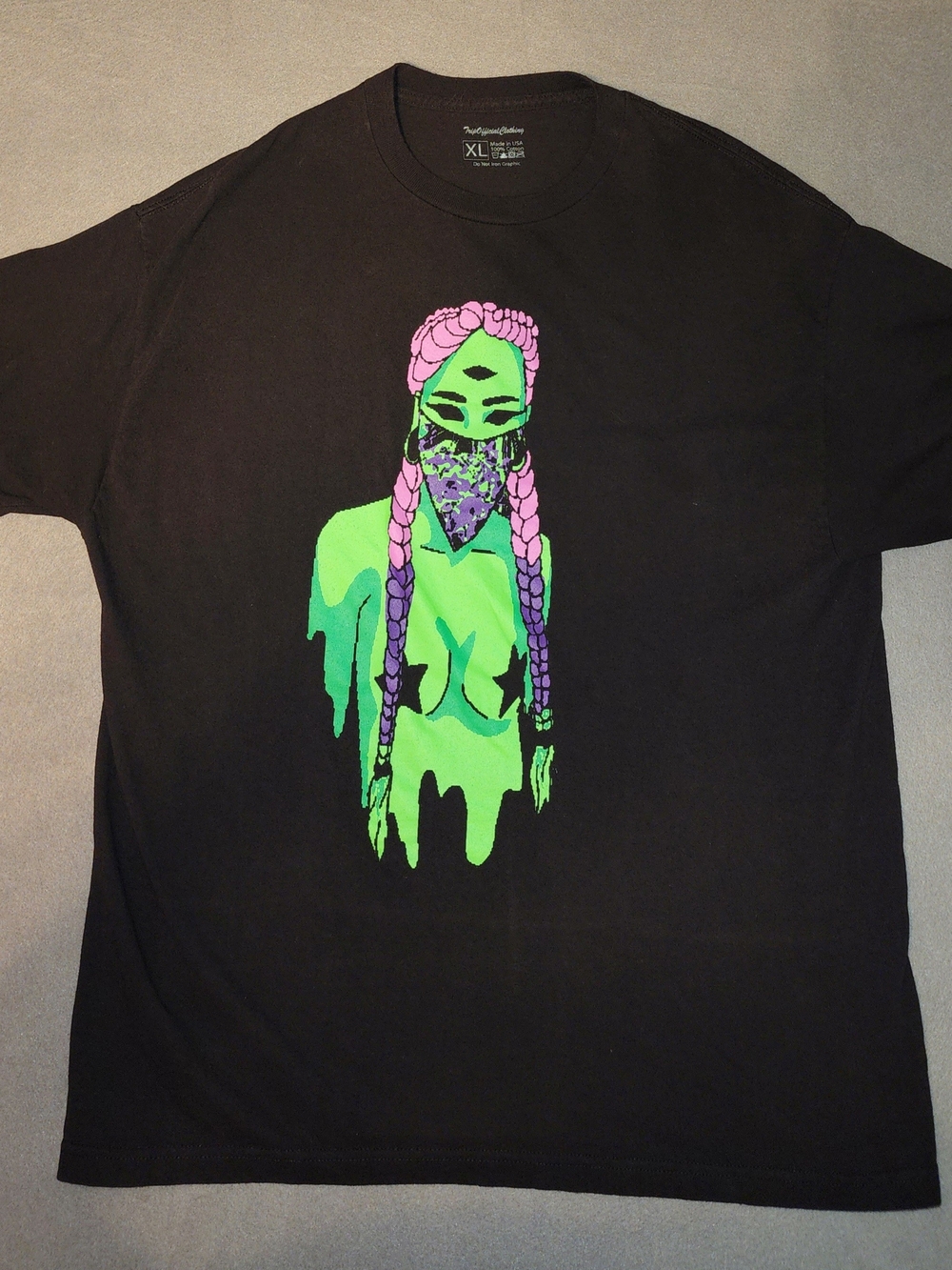 Topless Alien Girl T-Shirt, Trip Official Clothing, Mens Size X-Large Black, XL